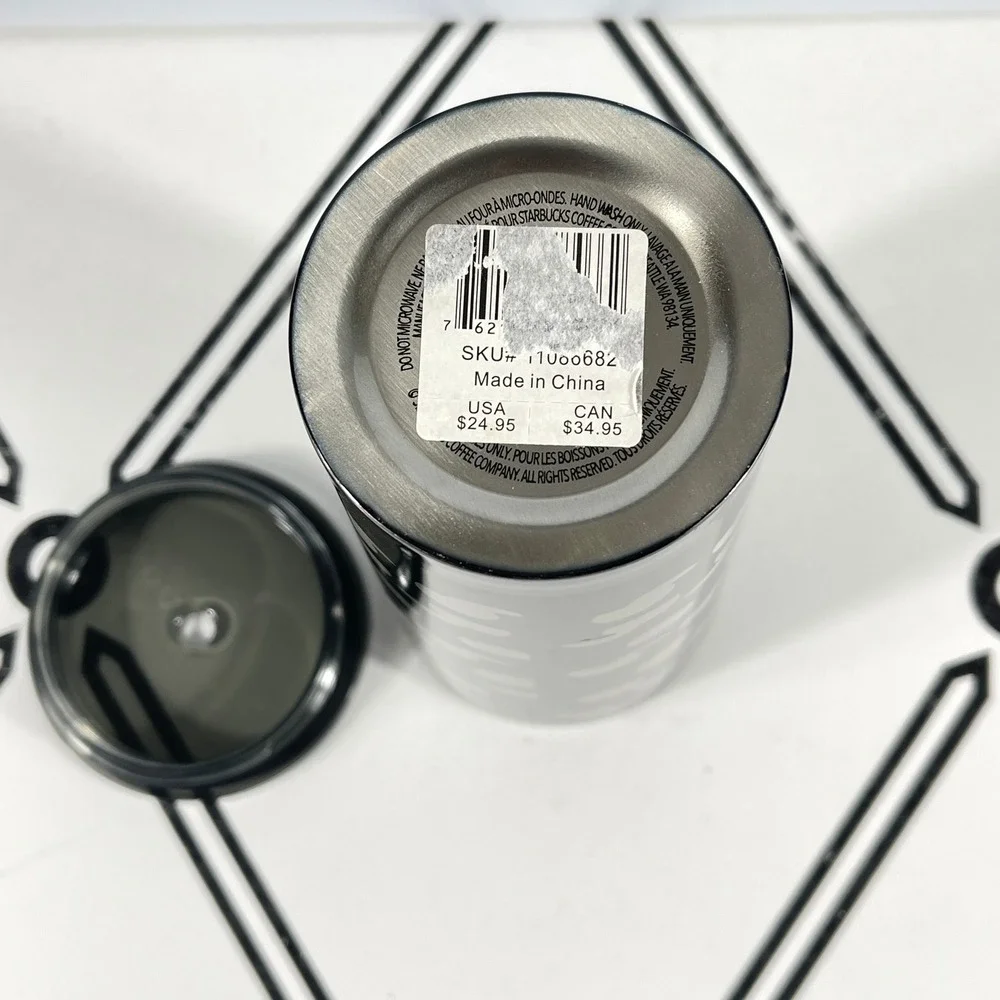 Starbucks Black Silver‎ Geometric Stainless Steel Cold Cup Tumbler 11000682